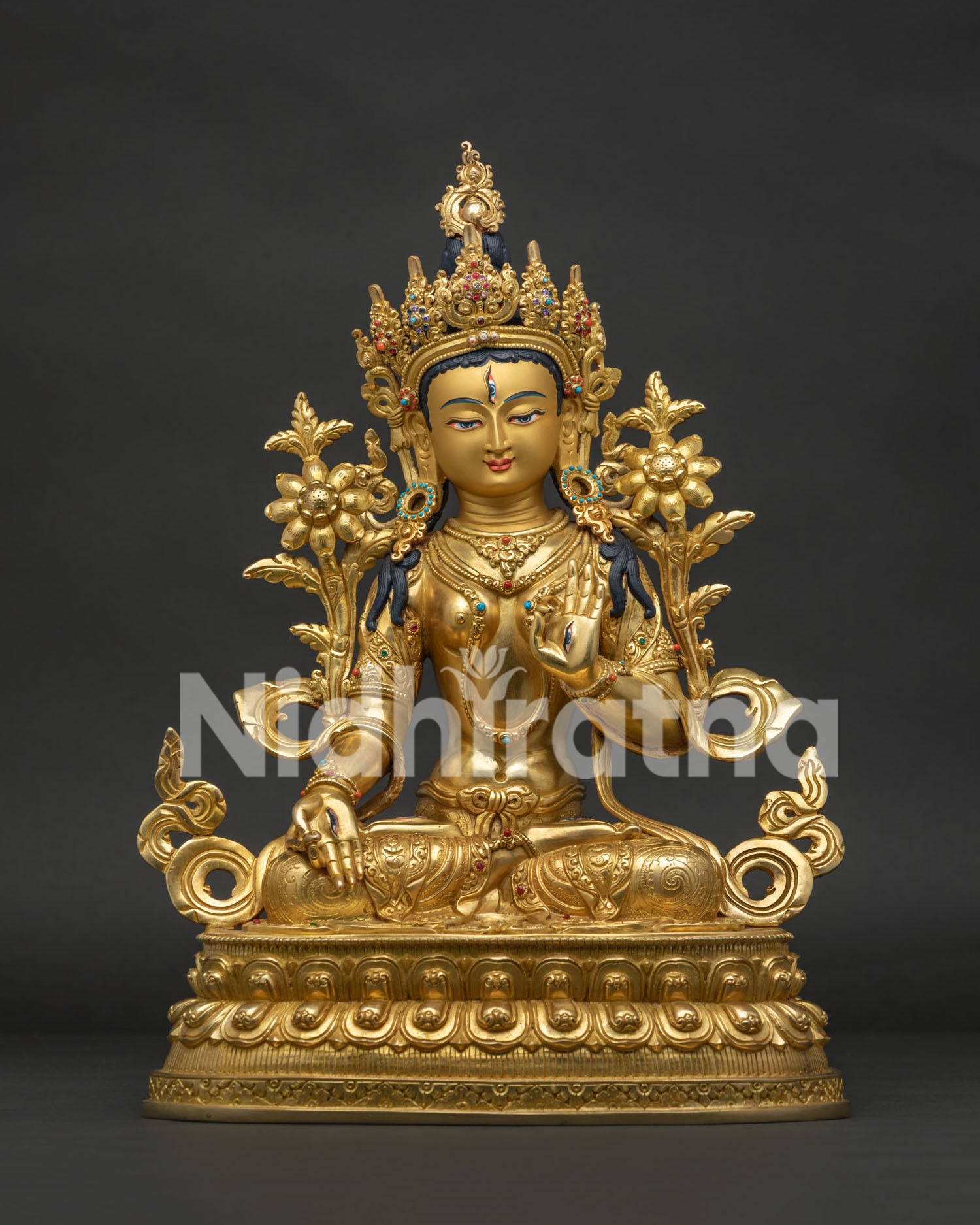 White Tara Statue | 24K Gold Fire-Gilded Buddhist Artwork