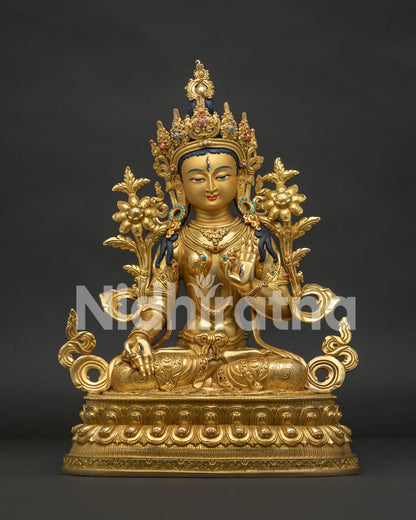 White Tara Statue | 24K Gold Fire-Gilded Buddhist Artwork