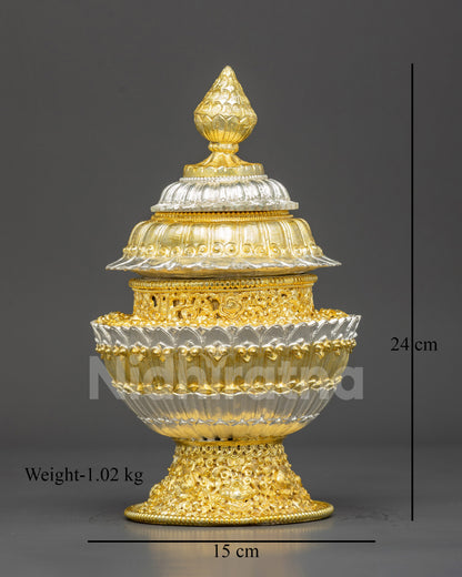Tibetan Neshi  Rice Pot for Buddhist Offering and Altar Rituals