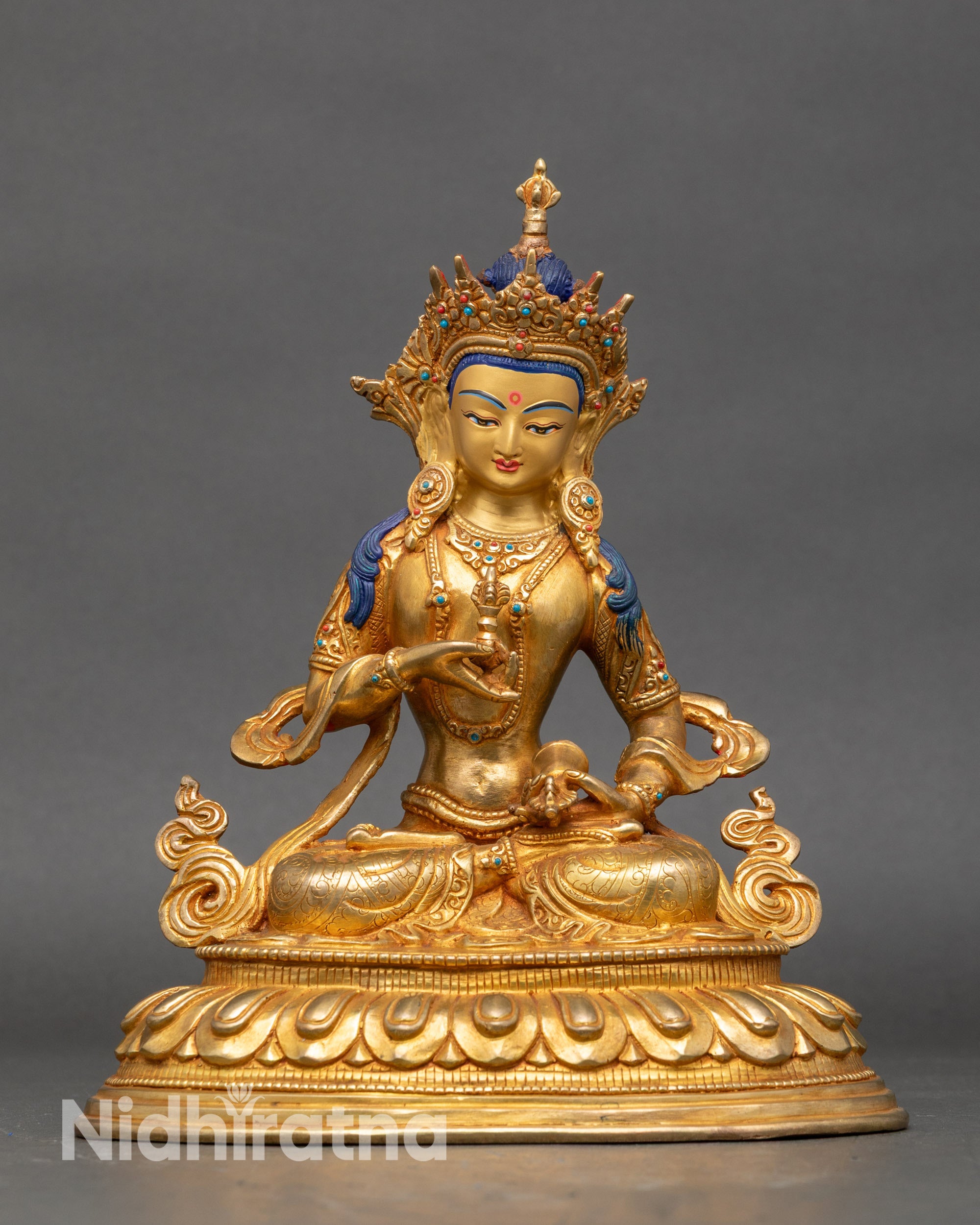 Front view Vajrasattva gold-painted face copper Tibetan Buddhist statue