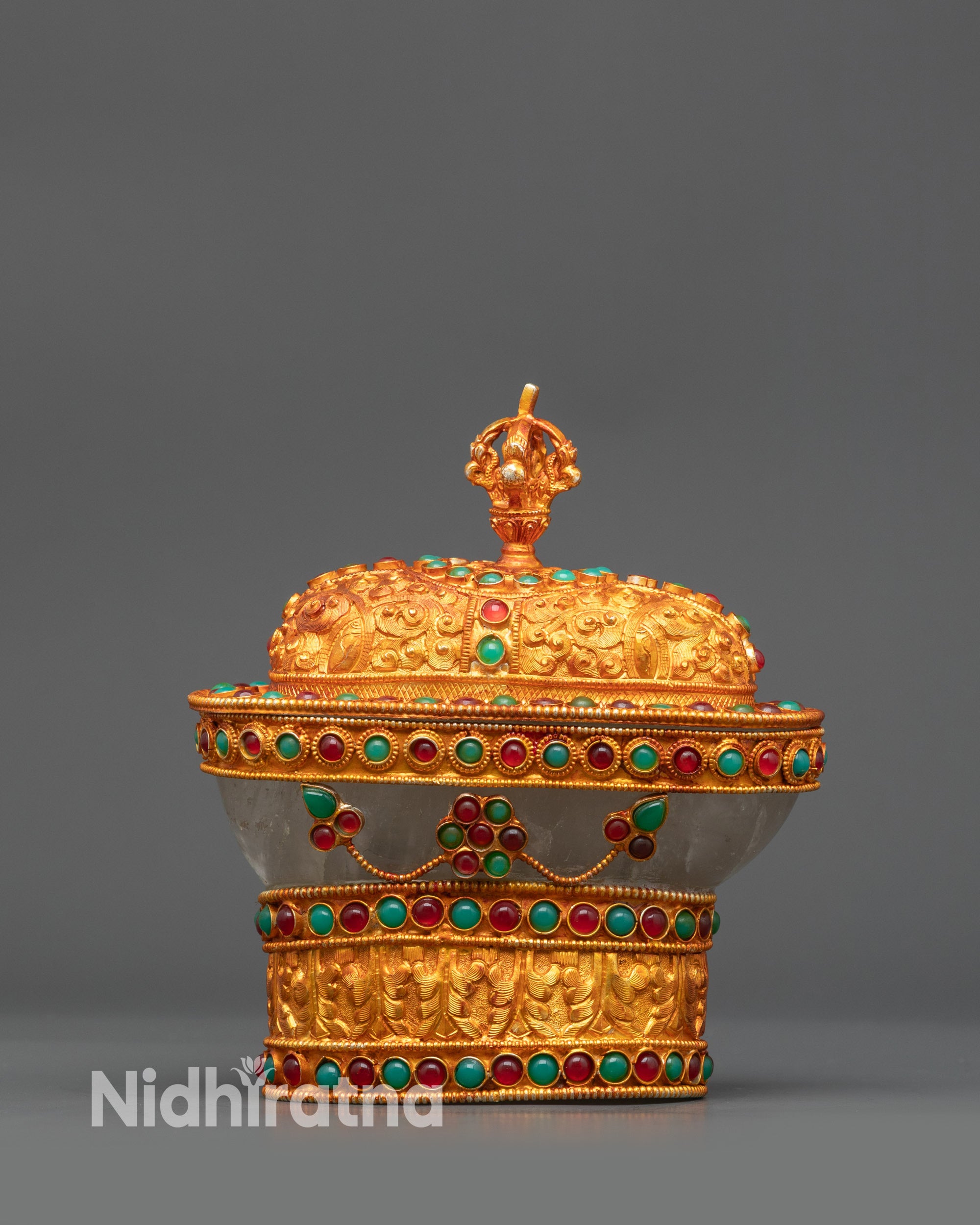 Crystal Kapala Set | Golden Skull Cup for Vajrayana Rituals & Offering