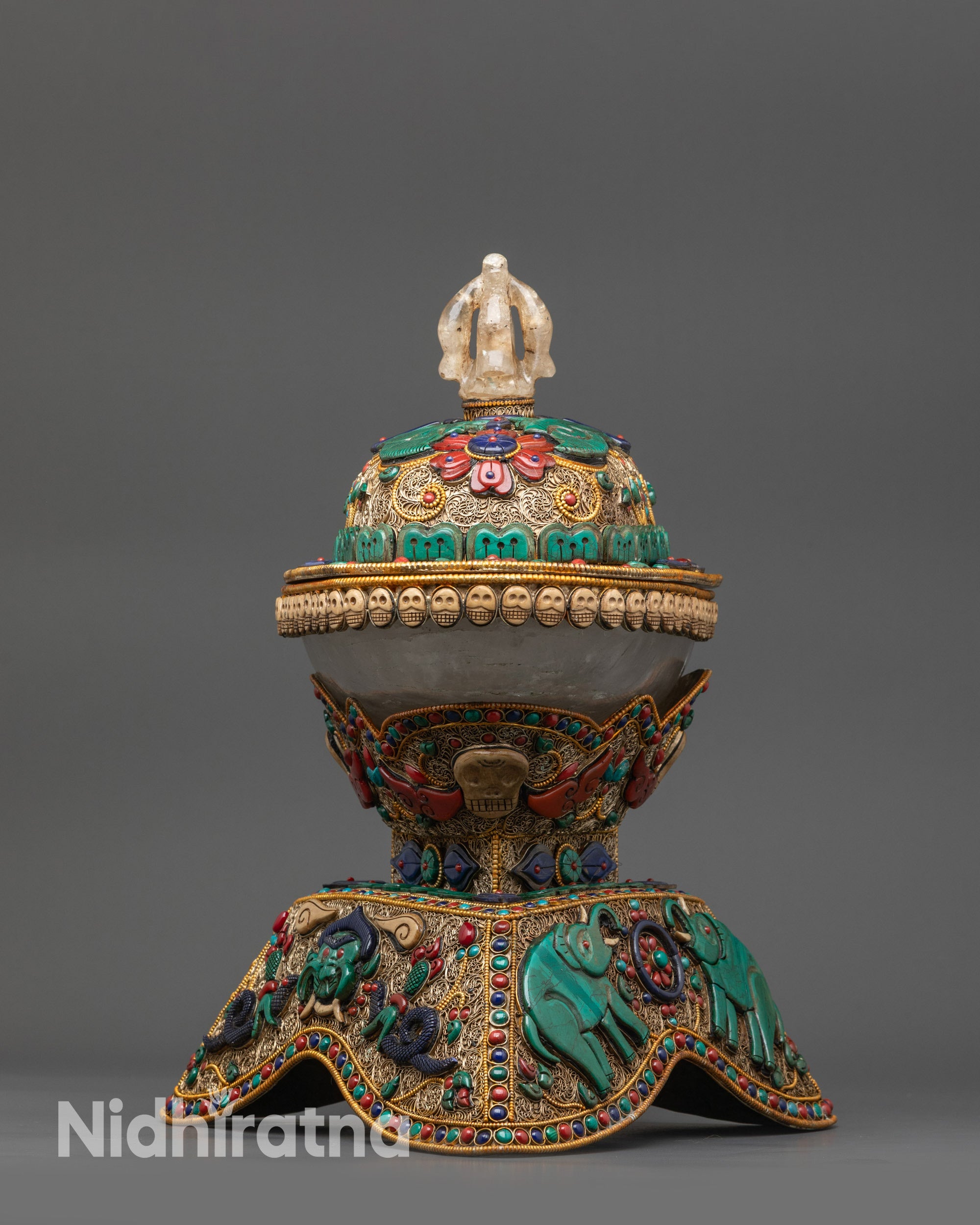 Vajrayana Crystal Kapala | Handcrafted Skull Ritual Offering Vessel