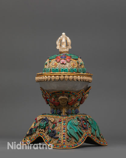 Vajrayana Crystal Kapala | Handcrafted Skull Ritual Offering Vessel