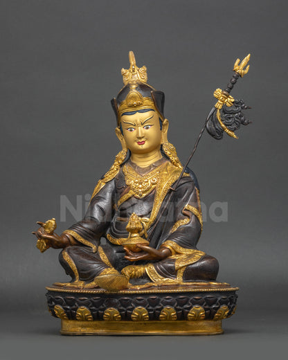 Guru Rinpoche statue Nepalese handcrafted gold-gilded copper Buddhist decor