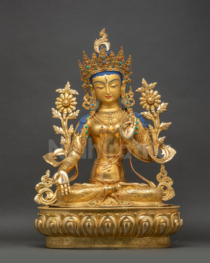 White Tara statue gold-gilded copper Buddhist artwork from Nepal