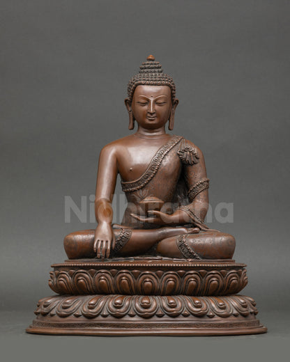 Shakyamuni Buddha statue handmade in Nepal with oxidized antique finish