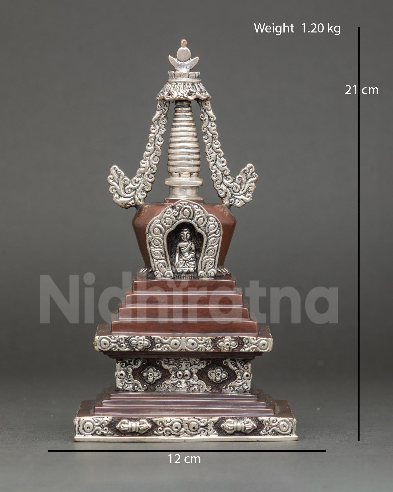 Oxidized Copper Shakyamuni Buddha Stupa | Himalayan Buddhist Shrine