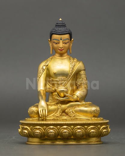 Buddha Shakyamuni Statue front view gold-painted face Himalayan meditation sculpture