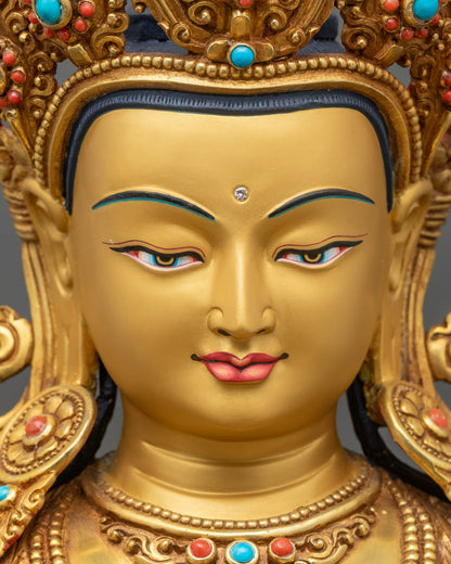 Face close-up of Vajrasattva Dorje Sempa with serene expression and hand-painted details