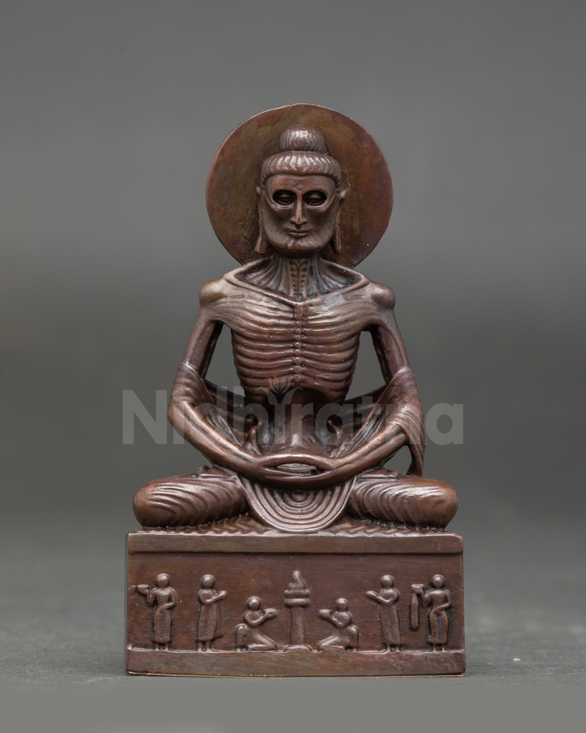 Fasting Buddha statue seated in dhyana mudra inspired by ancient Gandhara tradition