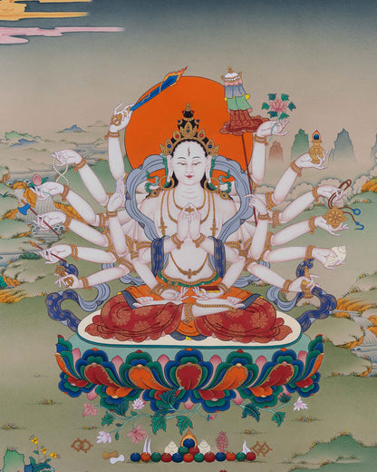 Detailed Chundi Thangka Print | Powerful Tibetan  Thangka Painting