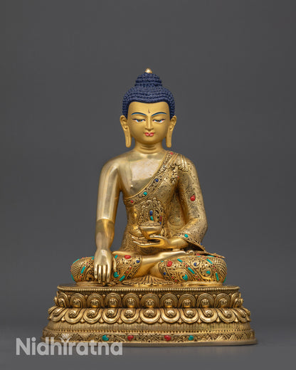 Fire Gold-Gilded Shakyamuni Buddha Statue Handcrafted by Newari Artisans Nepal