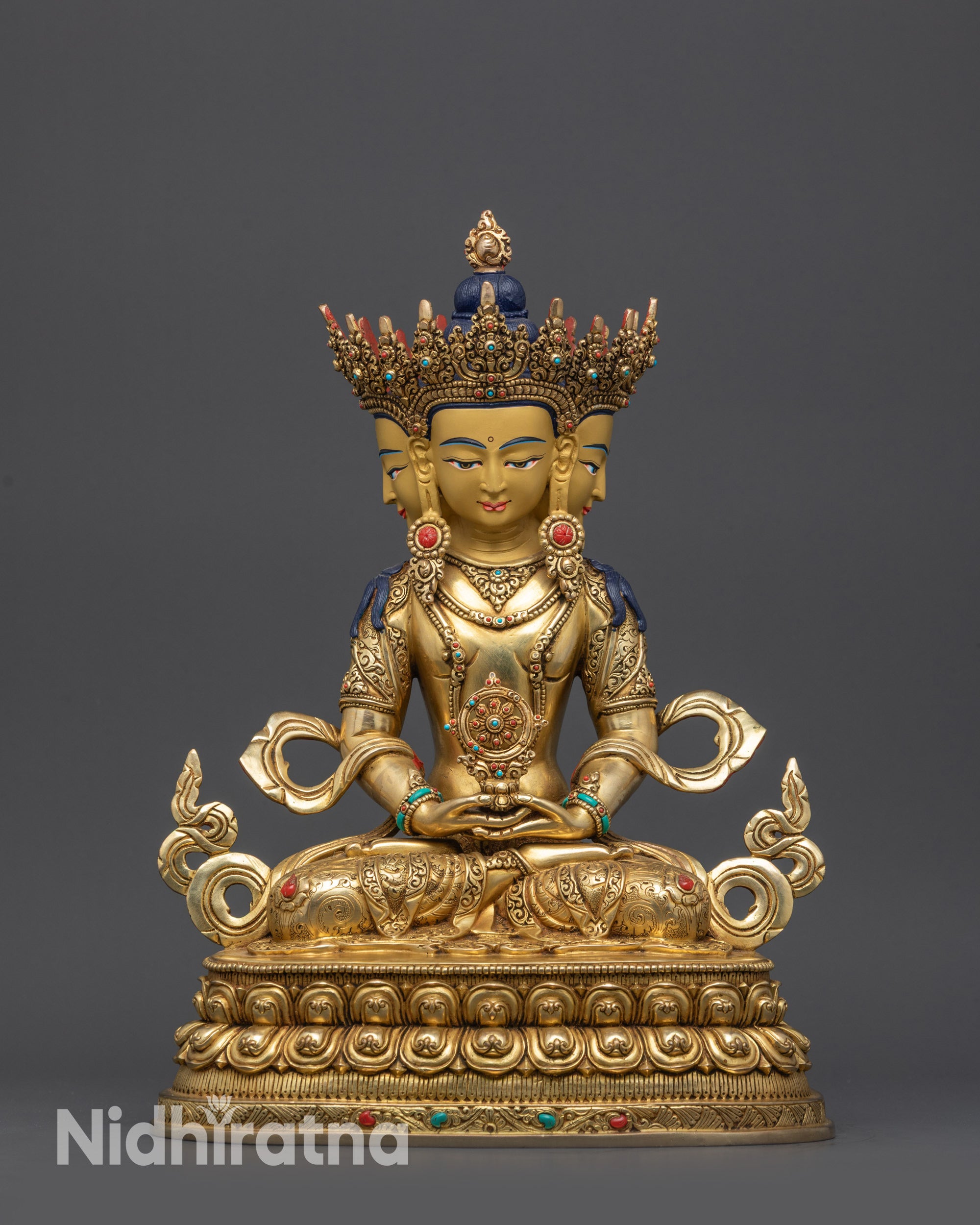 Fire Gold-Gilded Vairocana Buddha Statue Handcrafted in Nepal