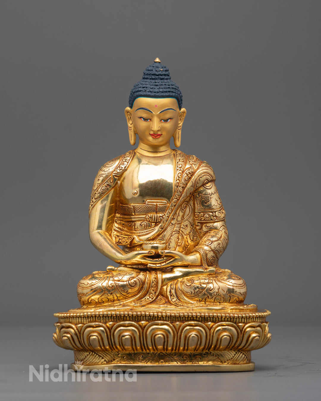 First image of Hand-carved Amitabha Buddha statue with 24k fire-gilded gold on copper base