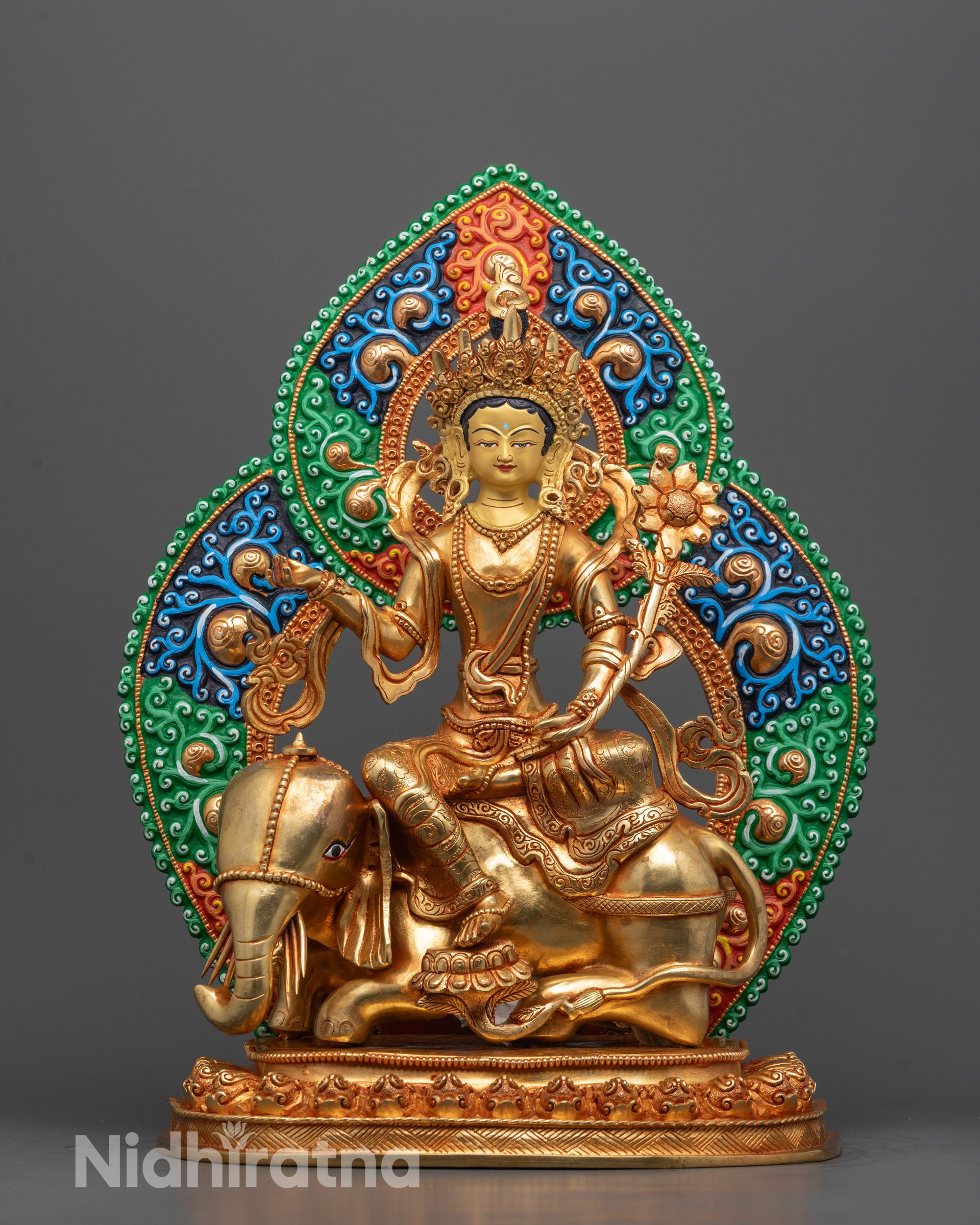Font-view of Hand-carved Wrathful Samantabhadra Statue with 24k fire gold gilding