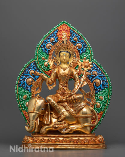 Font-view of Hand-carved Wrathful Samantabhadra Statue with 24k fire gold gilding