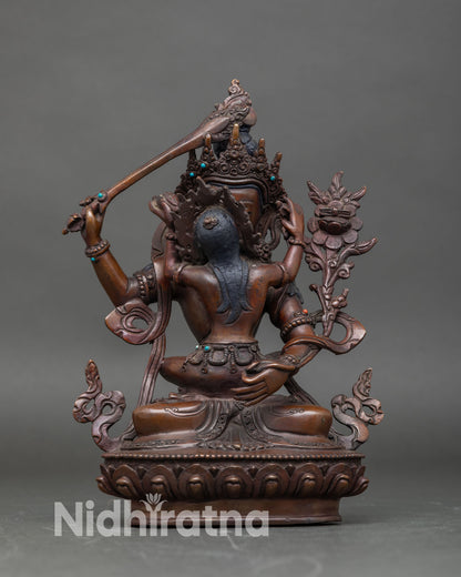 Front view of Manjushri with Consort Statue handcrafted copper Yab Yum Patan Nepal
