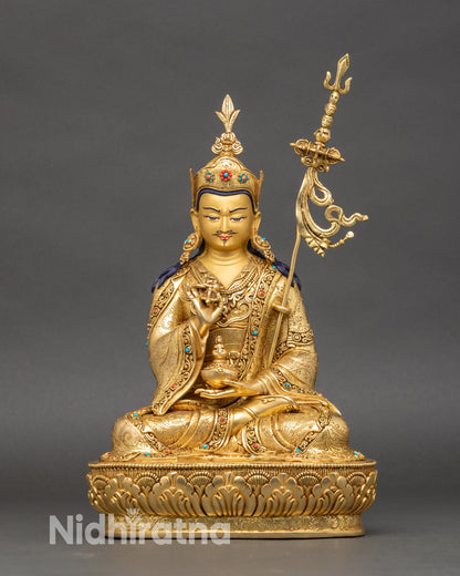Front-view-Tsokye-Dorje-statue-handmade-Nepalese-copper-gold-gilded-lotus-pedestal