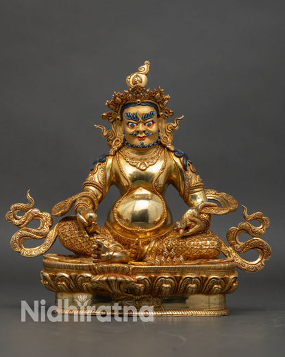 Front view of Dzambhala Statue gold fire-gilded copper Himalayan Buddhist God of Wealth