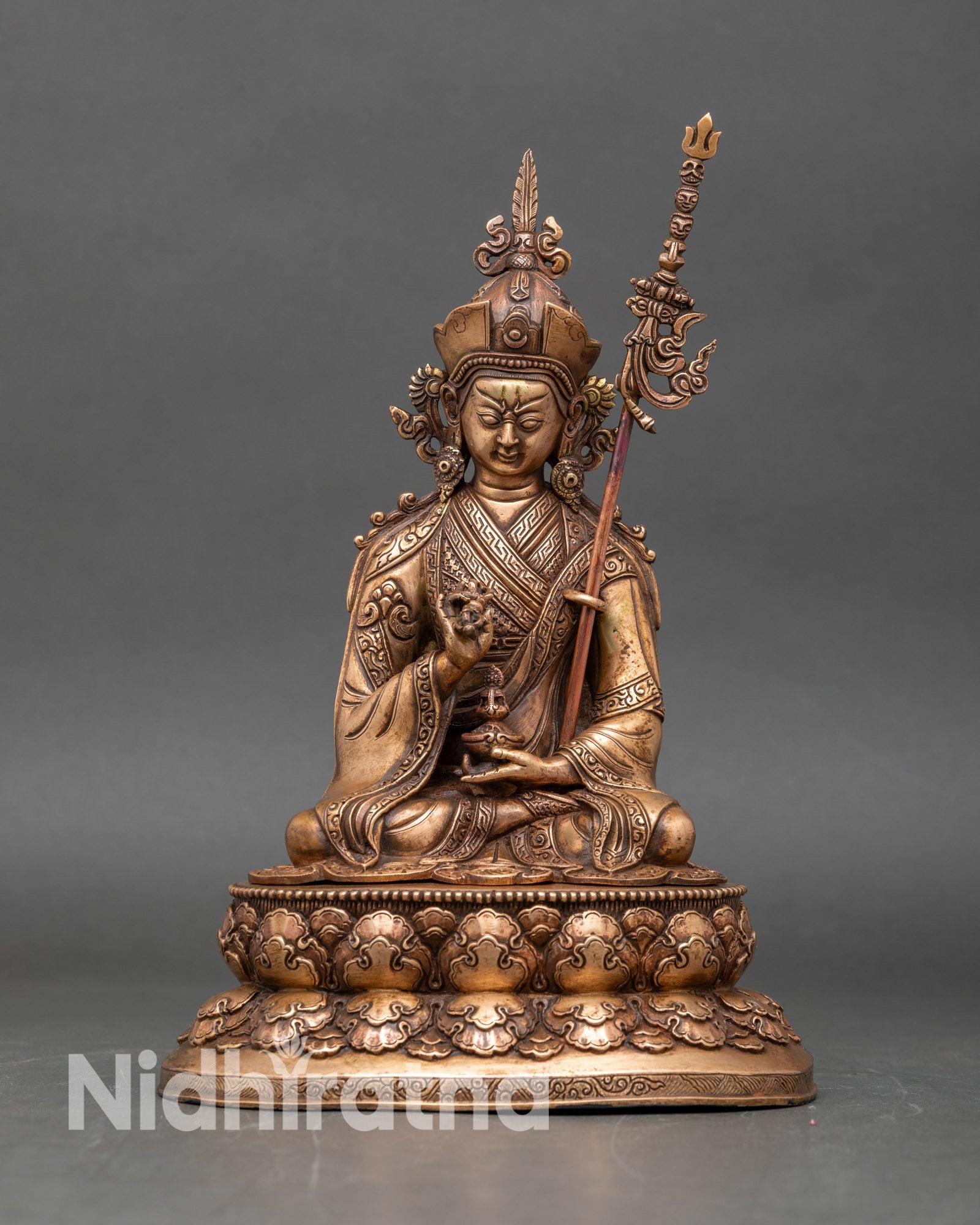 Front view of Guru Tsokye Dorje statue, copper and bronze, Newari craftsmanship, Patan