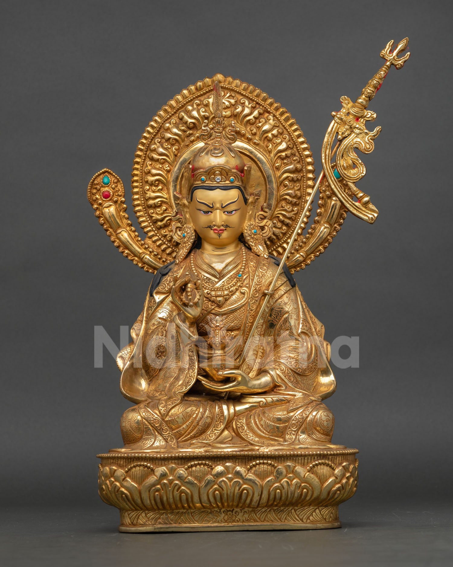 Front view Tsokye Dorje statue handcrafted copper Buddhist sculpture with gold gilding for altar decor Nepal
