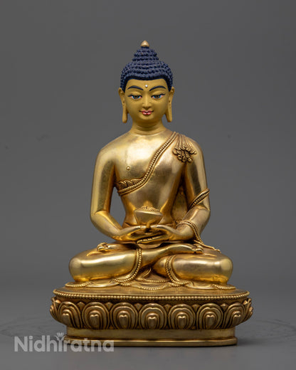 Hand-Carved Amitabha Buddha Statue in Gold Fire Gilded Copper – Radiating Serenity and Infinite Light for Meditation Spaces