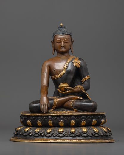 Front-view of Hand-carved Shakyamuni Buddha Statue in meditative posture