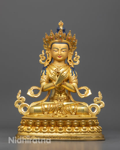 Hand-carved Vajradhara Statue from Nepal with 24k gold fire gilding seated