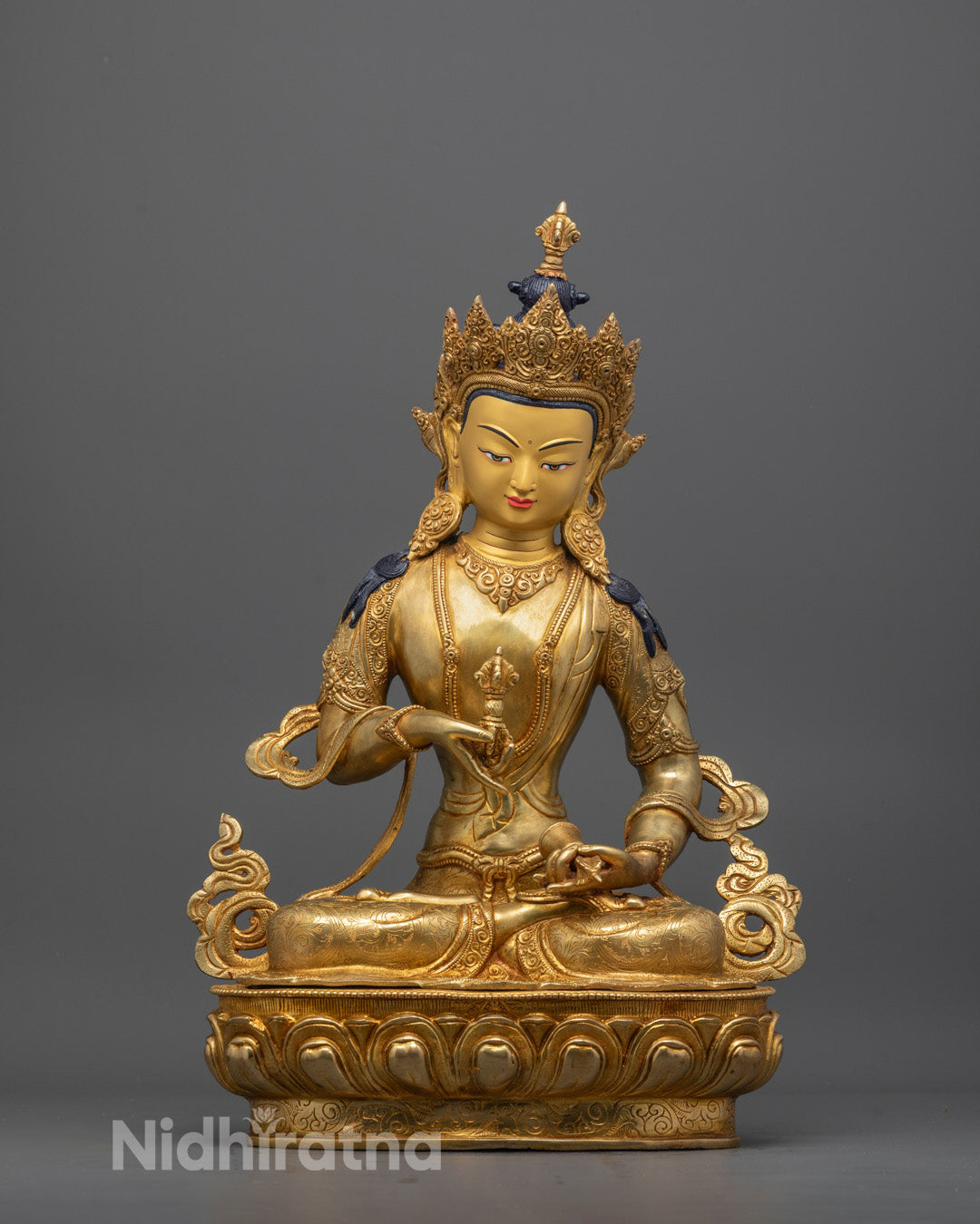 Front-view of Handcrafted 24k gold gilded Vajrasattva Statue from Nepal