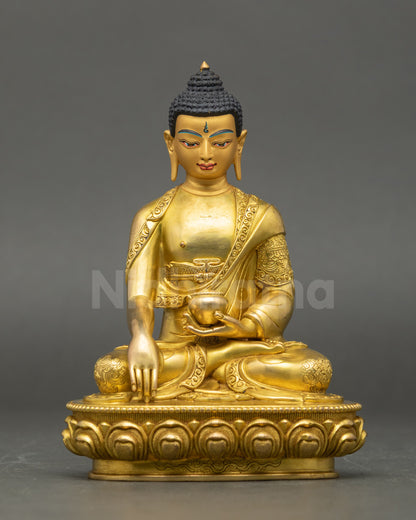 Front: Siddhartha Gautama Statue full view Himalayan Buddha holding patra bowl
