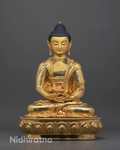 Front View of Amitabha Buddha Statue Seated on Lotus Base