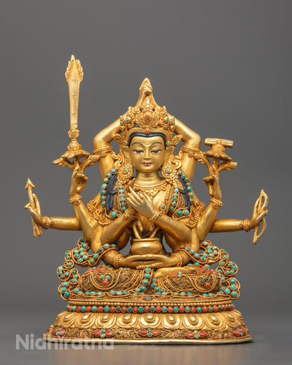 Handcrafted Namasangiti Statue with 24k Gold Finish and Semi-Precious Stones

