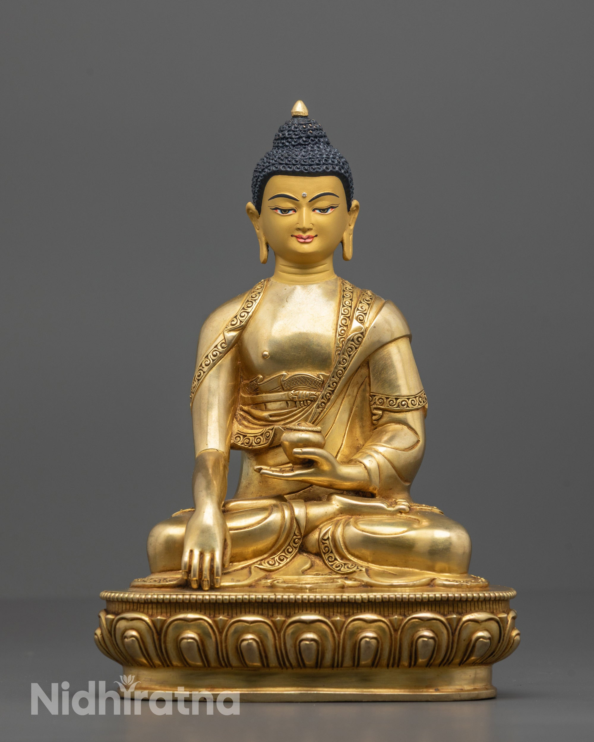 Front View of Handcrafted Shakyamuni Buddha Statue in Bhumisparsha Mudra