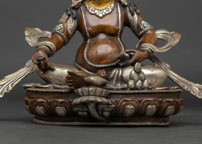 Front detail of Dzambhala Prosperity and Abundance deity, handmade Newari sculpture