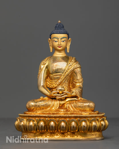 Front image of Hand-carved Amitabha Buddha Statue seated on a lotus base