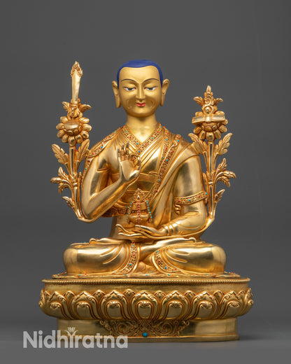 Front view 16-inch Je Tsongkhapa Statue on lotus seat with gold-gilded face
