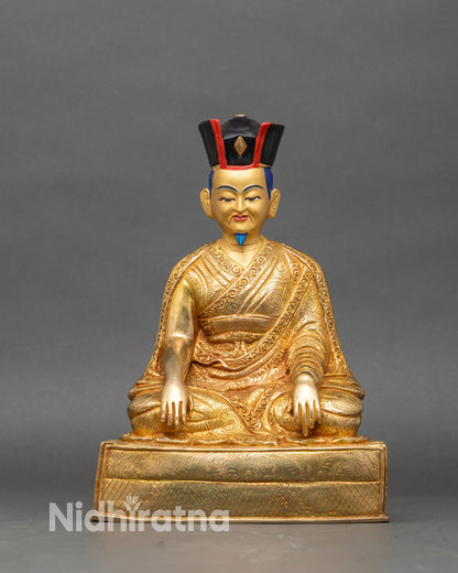 Front view 2nd Karmapa Karma Pakshi statue with Black Crown, 24K gold gilded copper