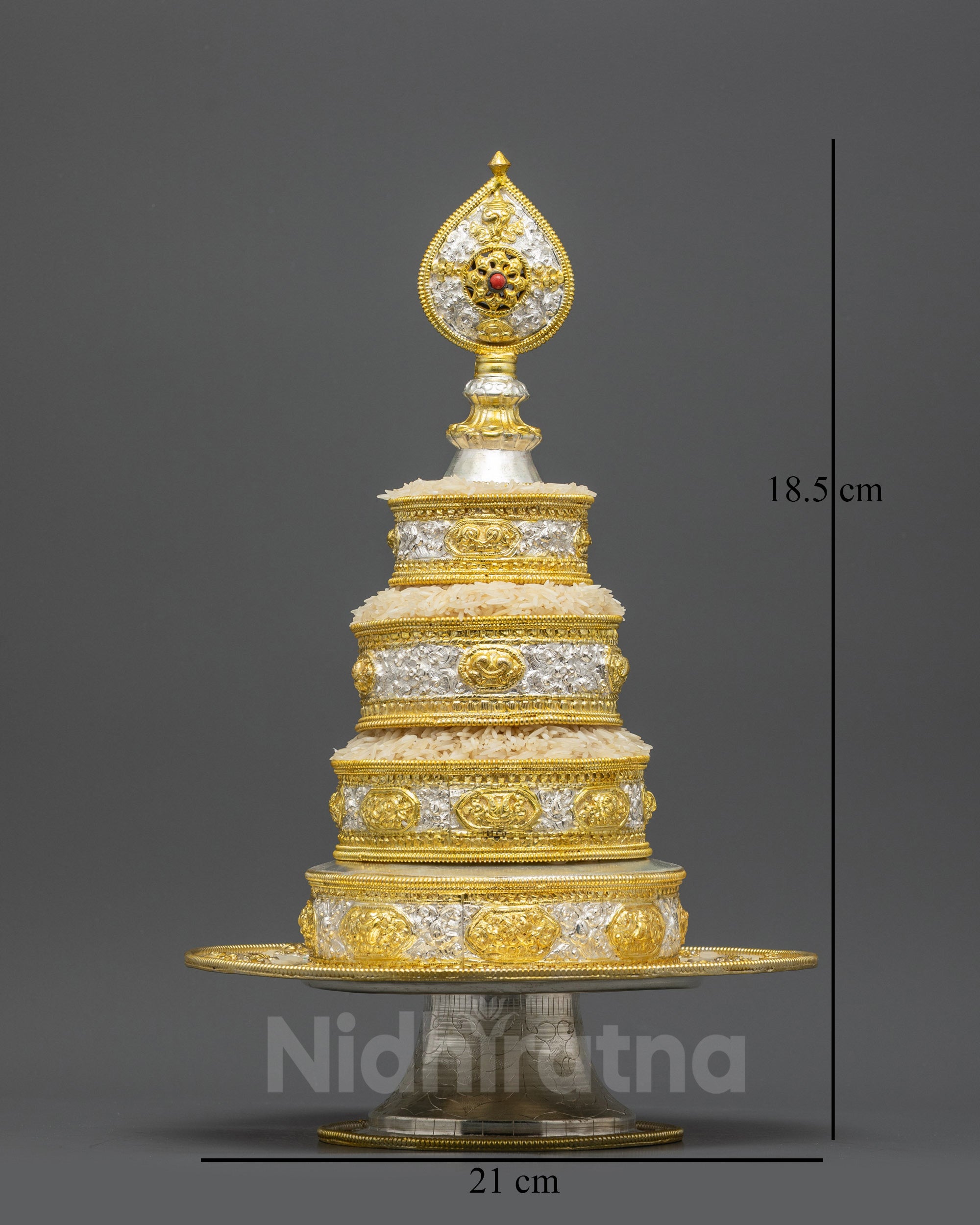 Front view 5" Tibetan Mandala set with gold and silver-plated copper rings