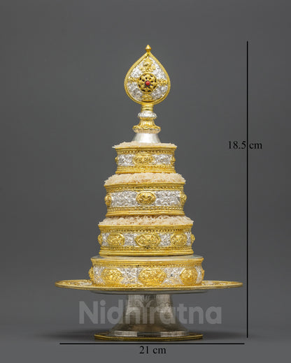 Front view 5" Tibetan Mandala set with gold and silver-plated copper rings