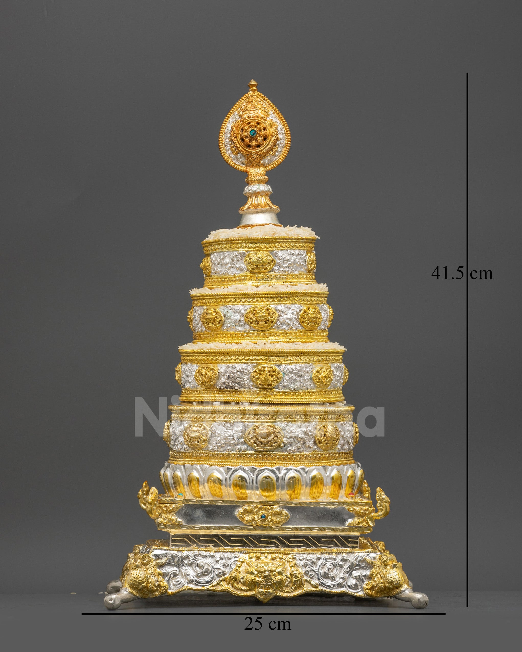 Front view 6" Handmade Tibetan Mandala Set with gold and silver-plated copper rings