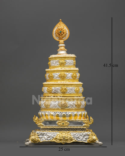 Front view 6" Handmade Tibetan Mandala Set with gold and silver-plated copper rings