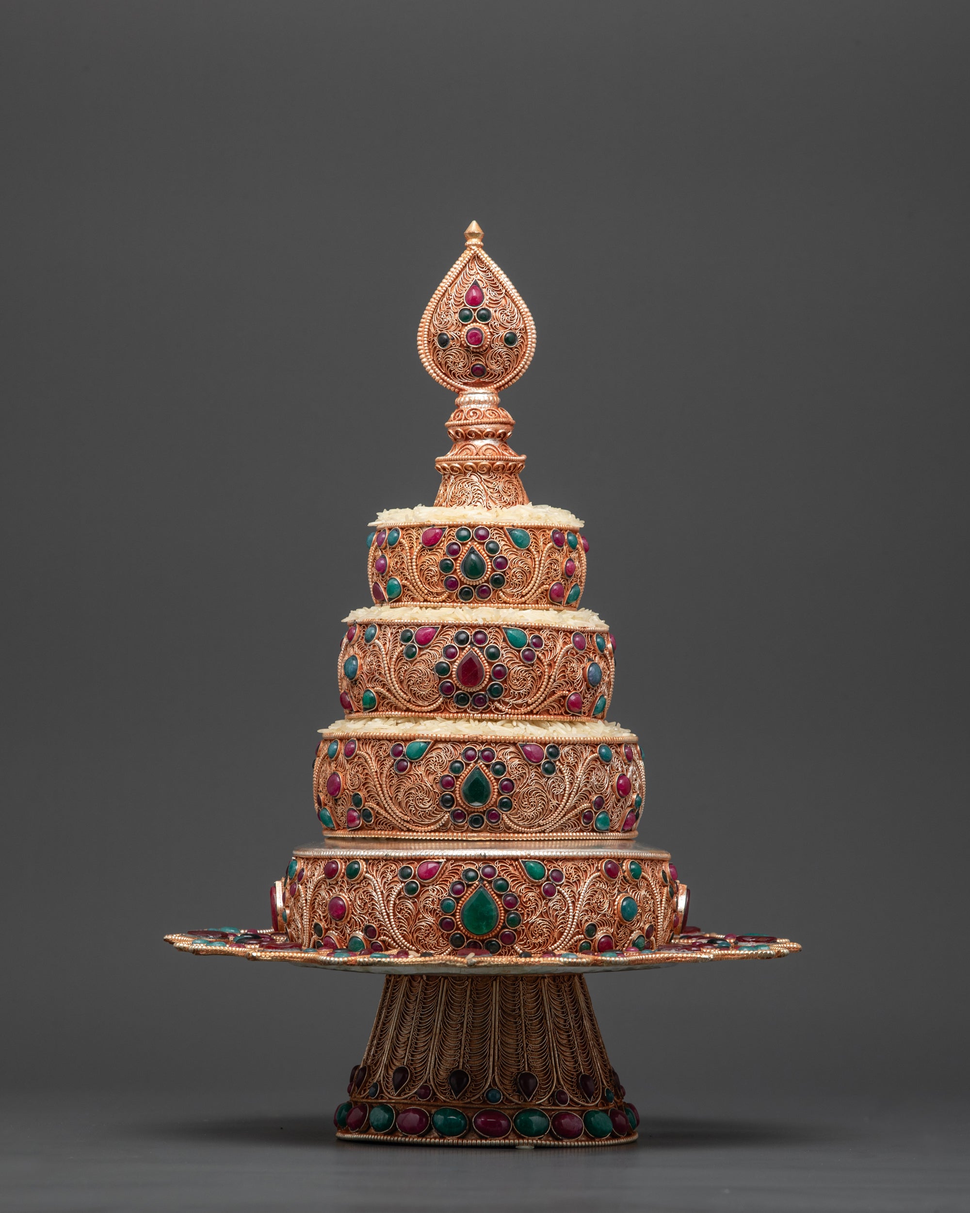 Front view 6" Tibetan Ratna Mandala with silver plating and filigree design