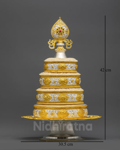 Front view 8-inch Tibetan Mandala with gold-plated auspicious symbols on copper rings