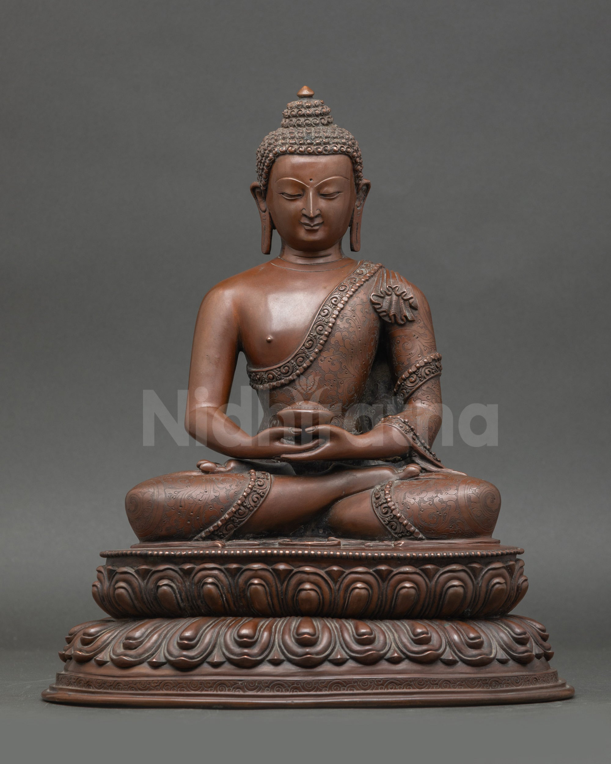 Front view Amida Nyorai Buddha statue | Handcrafted Nepalese copper idol for meditation