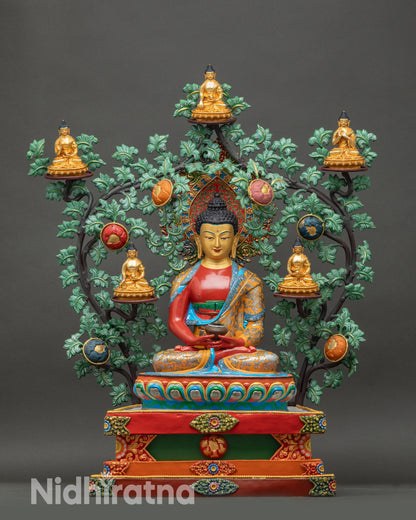 Front view Amitabha Buddha with Five Dhyani Buddhas statue Nepalese sacred art
