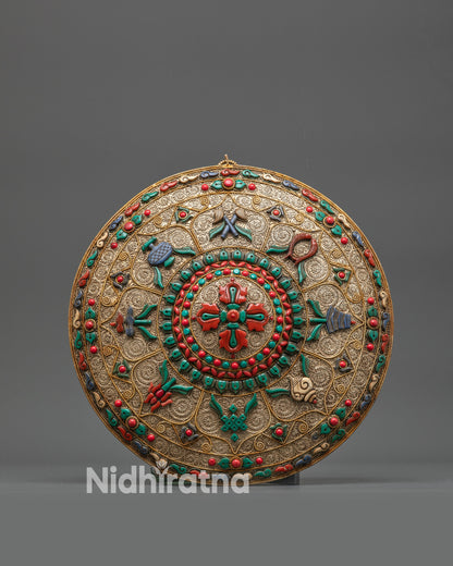 Front view Circular Tibetan Mandala wall hanging for meditation and spiritual decor