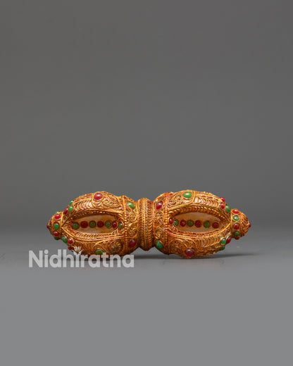 Front view Copper Dorje with Crystal Core | Handcrafted Vajra from Patan Nepal