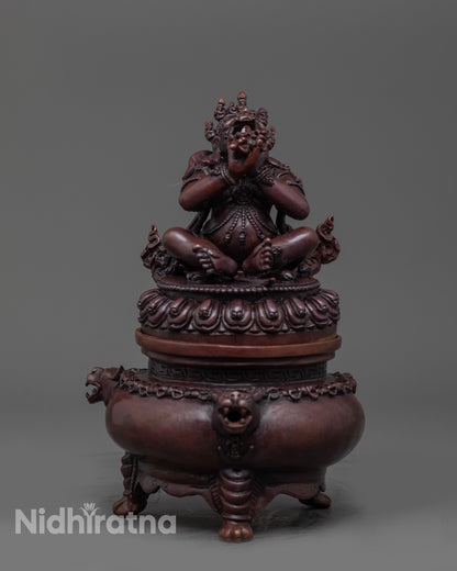 Front view Dorje Khadro Statue in oxidized copper with vajra and tiger-skin garment
