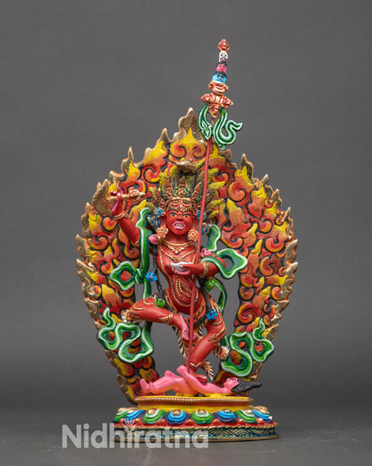 Front view Dorje Phagmo statue dancing wrathful Vajrayana Dakini with gold details