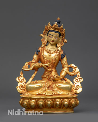Front view Dorje Sempa Statue showing lotus posture and Vajrasattva iconography
